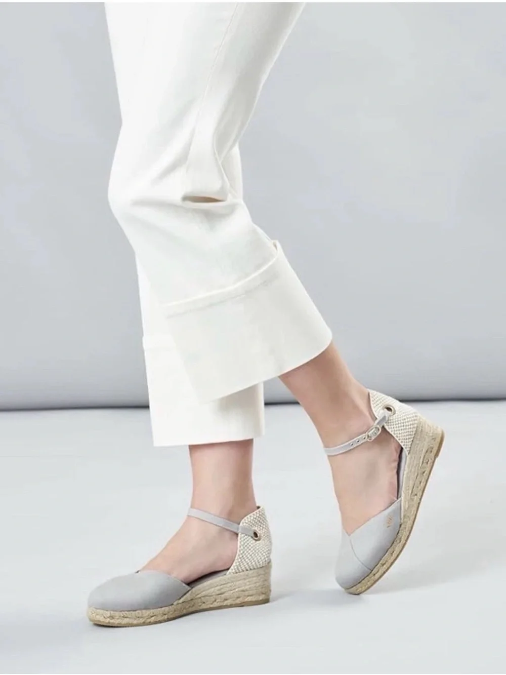 Viscata Women's Light Gray Espadrille Wedge with Ankle Strap